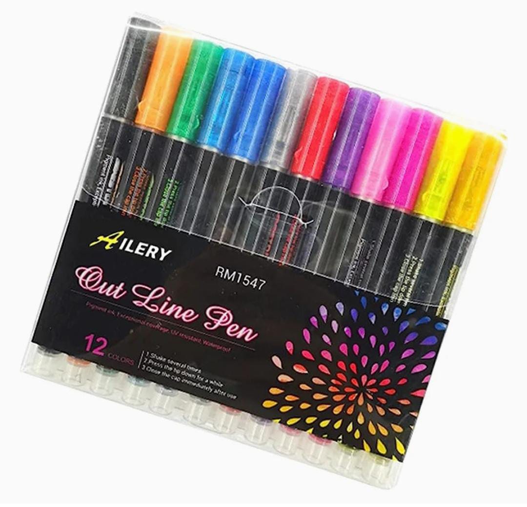 Metallic Markers Double Line Self Outline Pens 10 Shimmery Colors ys new